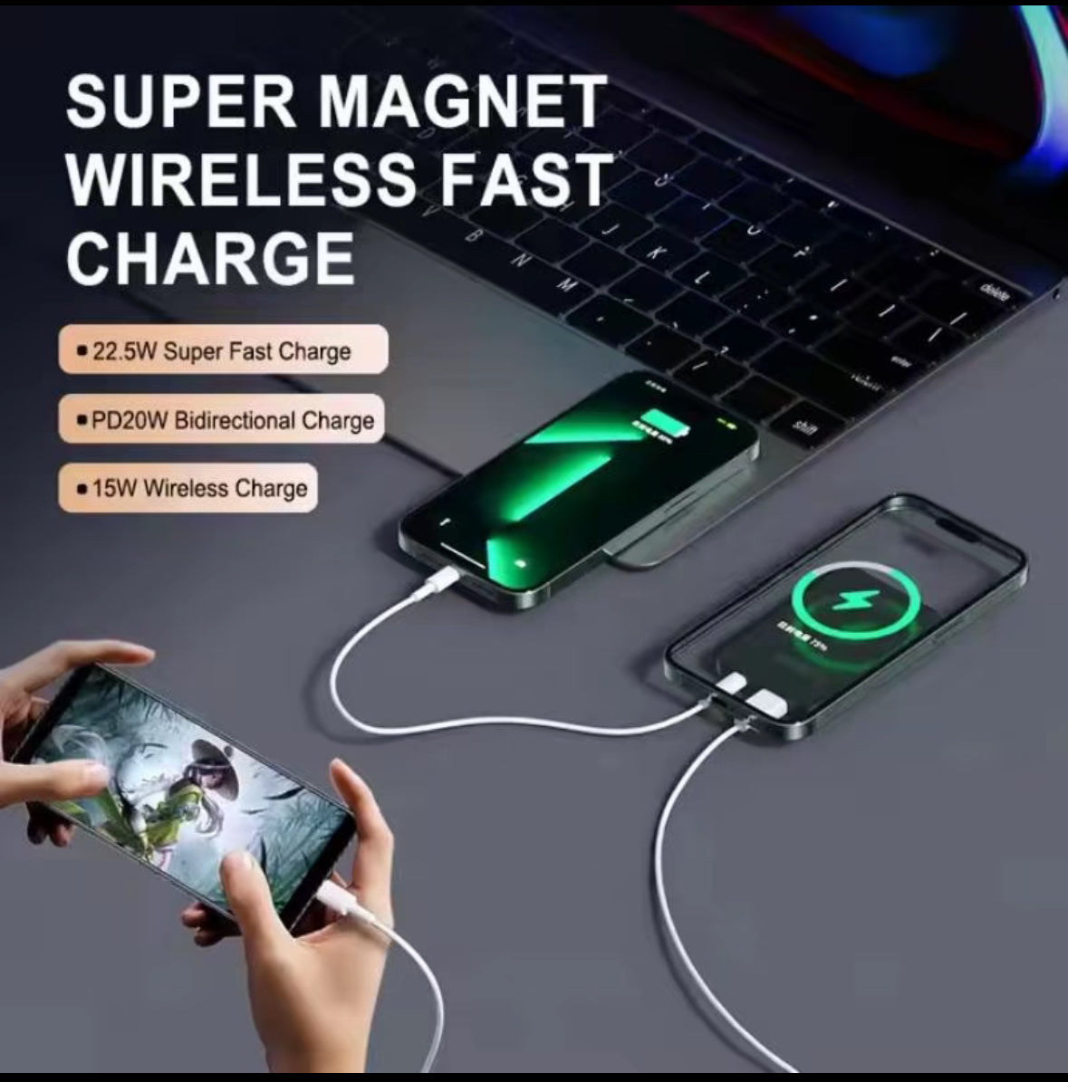 Batterie externe à charge rapide sans fil de 10000mah