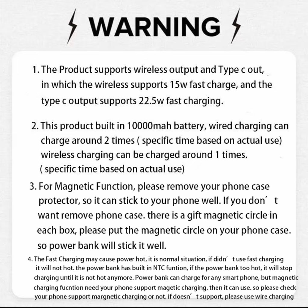 Batterie externe à charge rapide sans fil de 10000mah